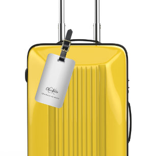 Silver monogram initials elegant luggage tag