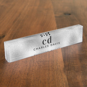 Silver monogram initials minimalist modern nameplate