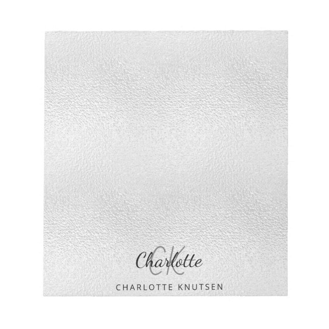 Silver monogram initials name metallic notepad (Front)