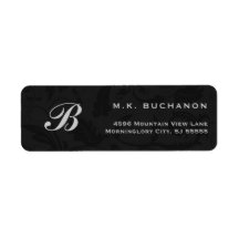 Silver Monogram on Black Damask