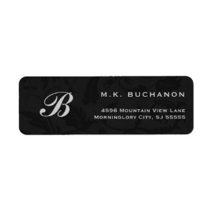Silver Monogram on Black Damask