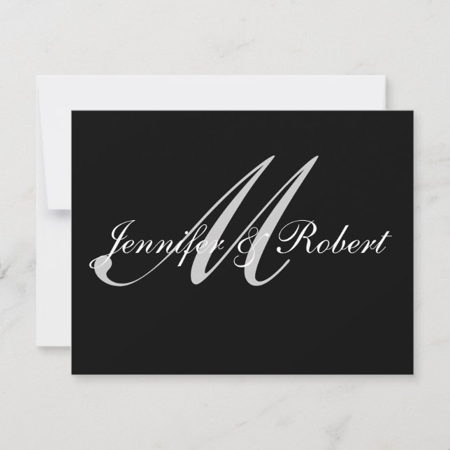 Silver Monogram on Black Polka Dots RSVP (Front)