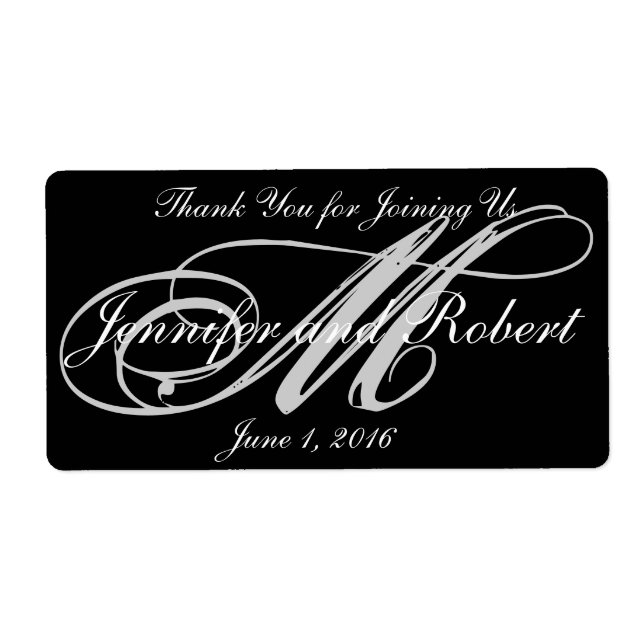 Silver Monogram on Black with Polka Dots Wedding (Front)