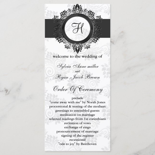 silver monogram Wedding program Programme (Front)
