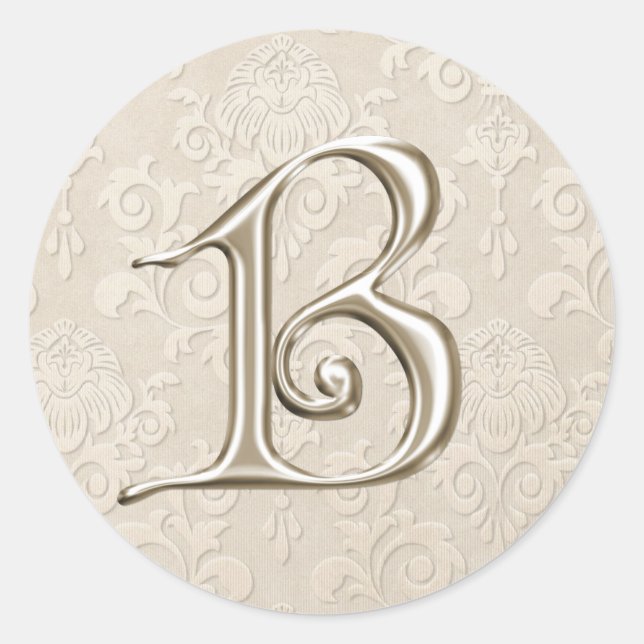 Silver Monogram Wedding Stickers - letter B (Front)