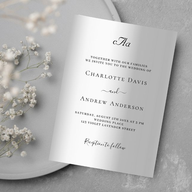 Silver monogrammed formal wedding invitation (Creator Uploaded)