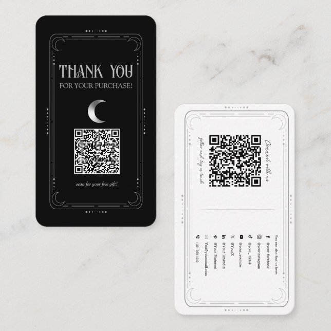 Silver Moon Mystical Occult Social Media QR Code Business Card (Front/Back)