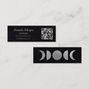 Silver Moon Phases Astrologist QR Code Mini Business Card