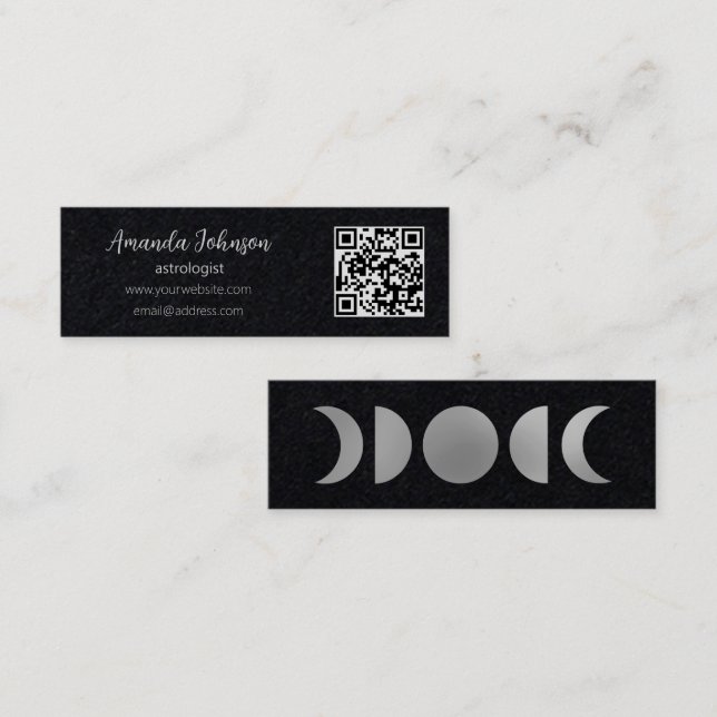 Silver Moon Phases Astrologist QR Code Mini Business Card (Front/Back)