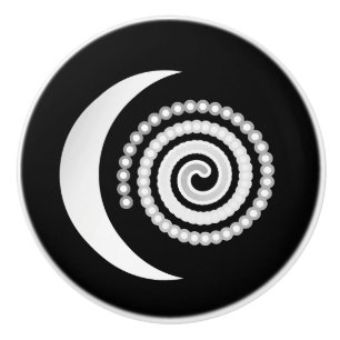 Silver Moon Spiral on black Ceramic Knob