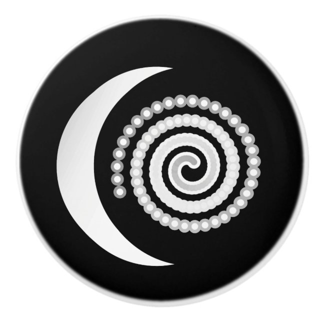 Silver Moon Spiral on black Ceramic Knob (Front)