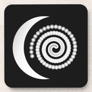 Silver Moon Spiral on black Coaster