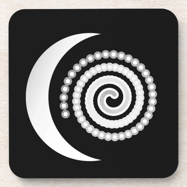 Silver Moon Spiral on black Coaster (Front)