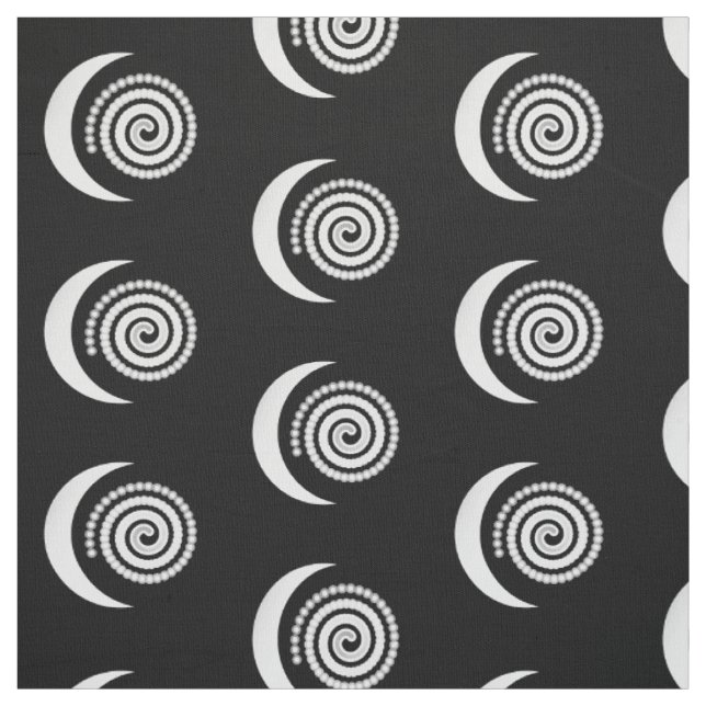 Silver Moon Spiral on black Fabric (Swatch)