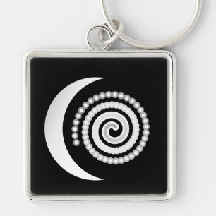 Silver Moon Spiral on black Key Ring