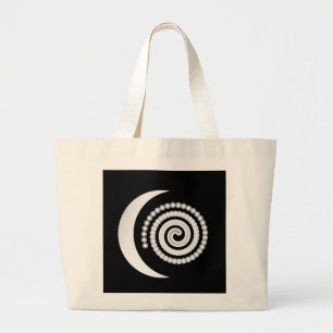 Silver Moon Spiral on black Large Tote Bag