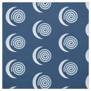 Silver Moon Spiral on dark blue Fabric