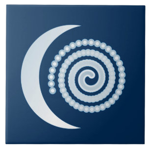 Silver Moon Spiral on dark blue Tile