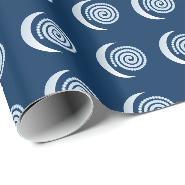 Silver Moon Spiral on dark blue Wrapping Paper (Roll Corner)