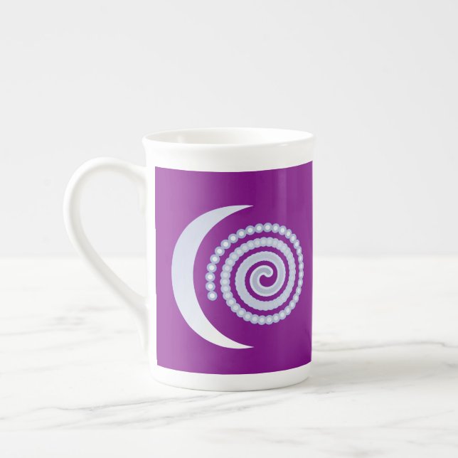 Silver Moon Spiral on purple Bone China Mug (Left)