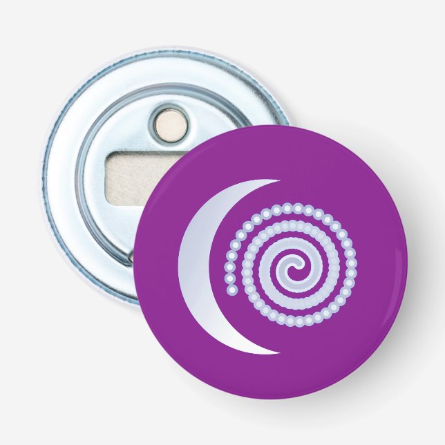 Silver Moon Spiral on purple Bottle Opener (Front)