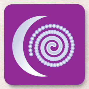 Silver Moon Spiral on purple Coaster