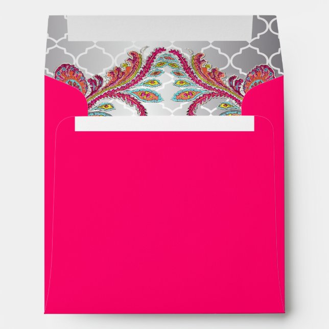 Silver Moroccan Tile Pattern Pink Paisley Inside Envelopes (Back (Bottom))