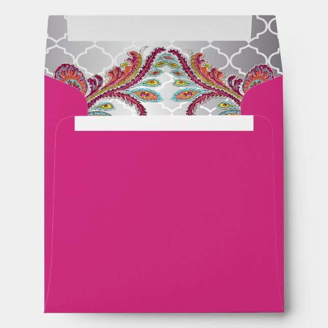 Silver Moroccan Tile Pattern Pink Paisley Inside Envelopes (Back (Bottom))