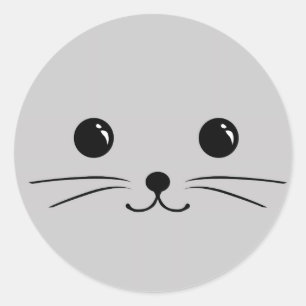 Silver Mouse Cute Animal Face Design Classic Round Sticker