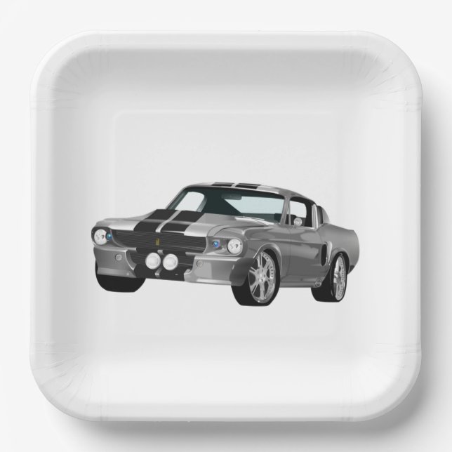 Silver Muscle Car Paper Plate (Front)