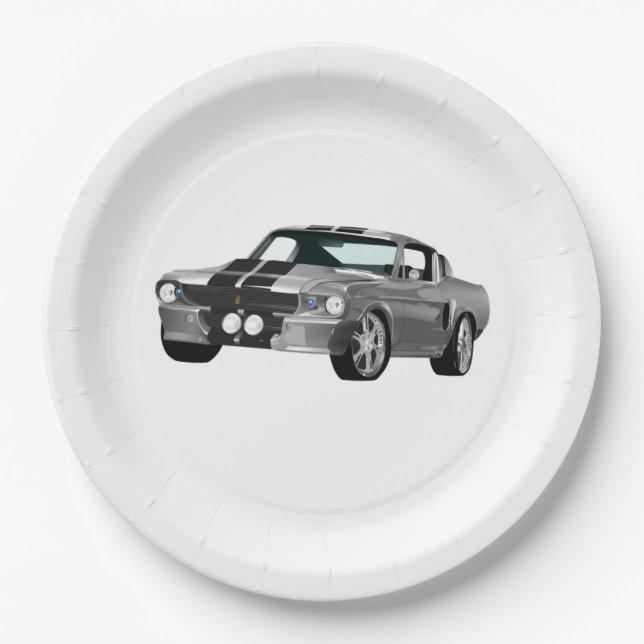 Silver Muscle Car Paper Plate (Front)