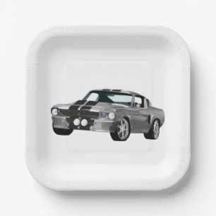 Silver Muscle Car Paper Plate
