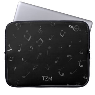 Silver Music Notes with Monogram Laptop Sleeve