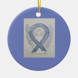 Silver Mystic Awareness Ribbon Angel Art Ornaments