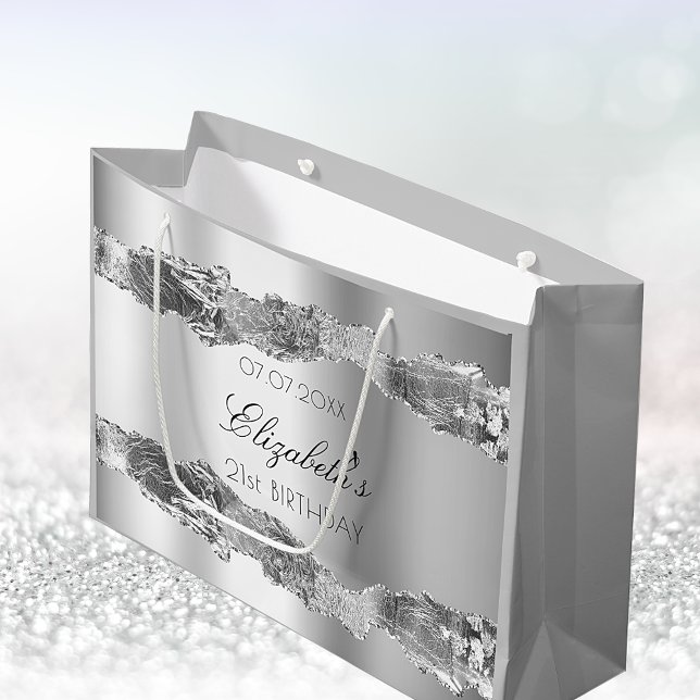 Silver name elegant birthday party large gift bag (Creator Uploaded)
