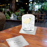 Silver name elegant birthday square paper coaster<br><div class="desc">A coaster for a girly and glamourous 70th (or any age)  birthday party.  A faux silver looking background with confetti. The text:  Personalise and add a date,  name and age.</div>