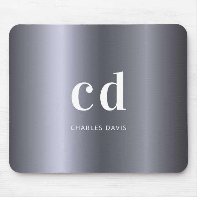 Silver name monogram initails metallic mouse pad (Front)