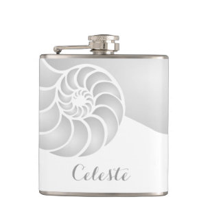 Silver Nautilus Shell with Custom Monogram Hip Flask