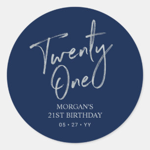 Silver & Navy 21st Birthday Party Favour Thank you Classic Round Sticker