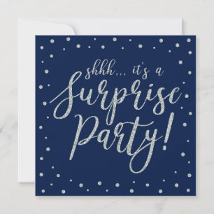 Silver & Navy   50th Surprise Birthday Party Invitation