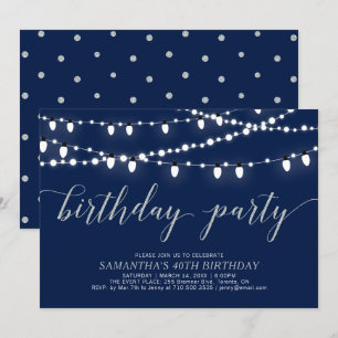 Silver & Navy   Adult Birthday Party Invitation