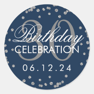 Silver Navy Blue 30th Birthday Glitter Confetti Classic Round Sticker