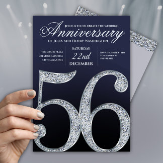 Silver Navy Blue 56th Wedding Anniversary Invitation