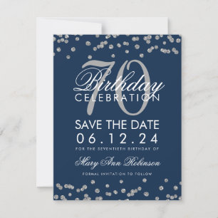 Silver Navy Blue 70th Birthday Save Date Confetti Save The Date