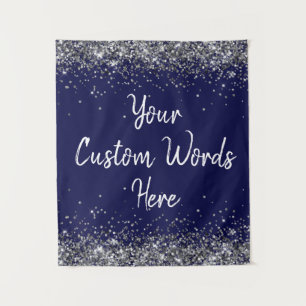 Silver Navy Blue Birthday Party Photo Booth Prop Tapestry