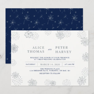 Silver & Navy Blue   Chic Modern Wedding Ceremony Invitation