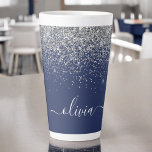 Silver Navy Blue Girly Glitter Sparkle Monogram Latte Mug<br><div class="desc">Navy Blue and Silver Faux Foil Metallic Sparkle Glitter Script Monogram Name Latte Coffee Cup Mug. This makes the perfect sweet 16 birthday,  wedding,  bridal shower,  anniversary,  baby shower or bachelorette party gift for someone that loves glam luxury and chic styles.</div>