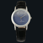 Silver Navy Blue Glitter Girly Monogram Name<br><div class="desc">Navy Blue and Silver Sparkle Glitter Script Monogram Name Watch. This makes the perfect graduation,  birthday,  wedding,  bridal shower,  anniversary,  baby shower or bachelorette party gift for someone that loves glam luxury and chic styles.</div>