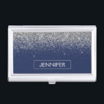 Silver Navy Blue Glitter Girly Monogram Name Business Card Holder<br><div class="desc">Silver and Navy Blue Sparkle Glitter Monogram Name Business Card Holder. This makes the perfect sweet 16 birthday,  wedding,  bridal shower,  anniversary,  baby shower or bachelorette party gift for someone that loves glam luxury and chic styles.</div>