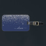 Silver Navy Blue Glitter Girly Monogram Name Luggage Tag<br><div class="desc">Silver and Navy Blue Sparkle Glitter Monogram Name and Initial Pillow. The pillow makes the perfect sweet 16 birthday,  wedding,  bridal shower,  baby shower or bachelorette party gift for someone decorating her room in style.</div>